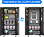 72" Metal Storage Cabinet with Wheels and Pegboard, Lockable Rolling Steel Storage Cabinet with 4 Adjustable Shelves and Door for Garage, Office, Kitchen, Assembly Required