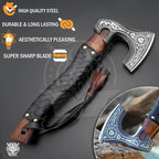 SHINY CRAFTS-Viking Axe Bearded Axe Tomahawk Birthday Gifts-Viking Axe Real, Bearded Axe Real Hatchet Russian Valknut Wood Working Tool with Premium Leather Sheath (SCA-10)