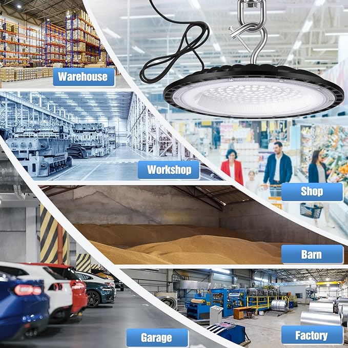 12 Pack 150W UFO LED High Bay Lights,IP66 Waterproof,120VAC,21000LM 5000K Daylight, 660W MH/HPS with Plug Commercial Bay Lighting for Barn,Gym,Factory,Warehouse,Shop,Workshop,Gym,Garage