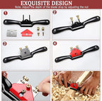 9” Adjustable SpokeShave, Hand Planer Woodworking with Flat Base, Replacement Blades and Ruler, Manual Wood Planer for Wood Working, Wood Craft
