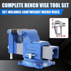 6" Heavy-Duty Bench Vise Ductile Iron Bench Vise 6 Inch 360° Swivel Bench Vice with Anvil Blue, Include Mini Bench Vice Clamp