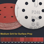 100 PCS 5 Inch Sanding Discs 240 Grit Hook and Loop Adhesive Round Sandpaper for Random Orbital Sander