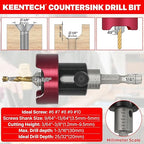KEENTECH Carbide Tipped 82° Countersink Drill Bit with Depth Stop, 3/8" Dia x 1/8" Drill Diameter x 1/4" Shank, Adjustable Depth Stop with Ball Bearing for High Fine Finish on Softwood and Hardwood