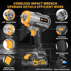 1600Nm Cordless Impact Wrench, 21V 1/2" 1180Ft-lbs Impact Gun wiht 2 x 4.0Ah Battery, High Torque Pistola De Impacto with 6 Sockets, Brushless Llave De Impacto Driver for Truck/Car/Mower