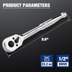 WORKPRO 1/2-Inch Drive Ratchet, Quick-Release Reversible Ratchet Wrench, 72-Tooth 1/2 Drive Ratchet Handle, Chrome Alloy Made, Cr-Mo Head, Full Polished