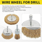 30 Pack Wire Brush Wheel for Drill, Brass Wire Brush for Drill, 1/4 Inch Hex Shank, Wire Brush Drill Bit, Wire Cup Brush for Rust Removal, Wire Brush Drill Attachments