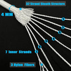 Paracord Nylon Rope 100ft White with 7-Strand Core, 10 Colors and 50/100/200 ft, Type III Parachute Cord 4mm for Camping, Survival, Hiking, DIY, Crafting, Outdoor Utility Rope