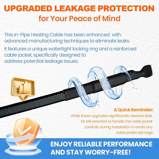 MAXKOSKO In Line Self Regulating Heating System, CSA Certified, Can be Used in Both Plastic and Metallic Pipes, In Pipe Freeze Protection Heating Cable, 50Ft 120V