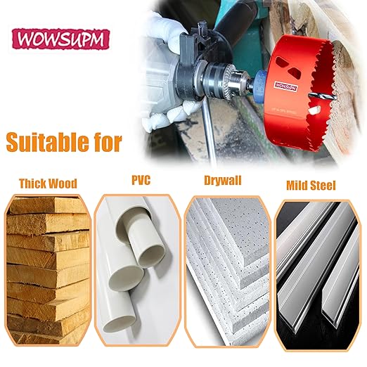 4-1/2 Inch Deep HSS Bi Metal Hole Saw Cutter with Arbor Heavy Duty Hole Saw Bit Cutting Depth 2.1” for Metal Thick Wood PVC Drywall Aluminum Big Slot New Sharp Teeth