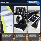 SKSAFETY 10 Pockets Safety Vest, Class 2 High Visibility Security with Zipper Double-sided mesh, Hi Vis Vest with Reflective Strips, ANSI/ISEA Standard, Construction Work Vest （Black, 4XL）