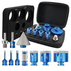 Diamond Core Drill Bit Set - BRSCHNITT 10pcs Tile Hole Saw Kit Diamond for Porcelain Tile Ceramic Marble Granite Drilling,Finger Chamfer Bit