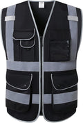 JKSafety 9 Pockets High Visibility Safety Vest for Men and Women, Hi-Vis Reflective Black Safety Vests with Zipper Front, Meet ANSI/ISEA Standards (159-Black 3XL)