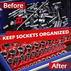 2-Piece 1/4"-Drive Metric Magnetic Socket Organizer Set (Holds 26 Sockets) - Detachable Tool Tray with 5mm Magnetic Base, Screw-Fixed Design & Heavy-Duty Modular Storage for Garage/Home Workshop