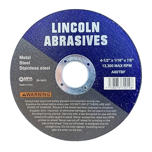 25 Pc 4.5" x 1/16" x 7/8" Cut-Off Wheels Lincoln Abrasives Metal & Stainless Steel