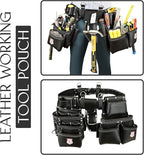 Leather Tool Belt with Adjustable Hook - Premium Heavy Duty Tool Belts for Men with 22 Multi-Purpose Pocket Tool Pouch (Black, Standard), RG-004