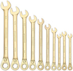 20 Pc. 6-Point SAE, Metric 15° Offset Vintage G-Plating Reversible Non-Slip Long Pattern Ratcheting Combination Wrench Set (5/16" -3/4" & 8-19 mm)