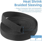 2 in 1 Heat Shrink Braided Sleeving, 1 Inch Shrinkable Fabric Sleeve Heat Shrink Insulating Tubing for Hose/Cable/Wire Protection (1"(25mm), 30FT)