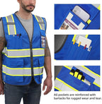 Dib Safety Reflective Mesh Vest High Visibility Two Tone with Pockets and Zipper, Blue Mesh with Yellow Trim XL