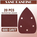 600 Grit Mouse Sander Sandpaper, Jamiikury 5 Hole Detail Sander Sandpaper Palm Sander Paper Mouse Sanding Pads Hook and Loop Sanding Sheets - Pack of 20