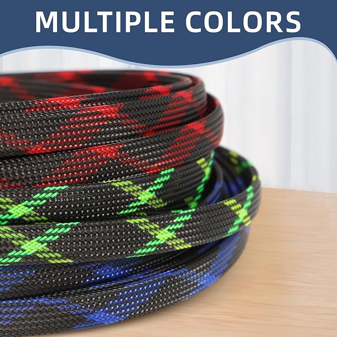Expandable Braided Sleeving, PET Automotive Wire Loom, Flexible Cable Management for Audio Video and Other Home Device, Cord Protector from Pets (Black Blue, 1/2" x 25ft)