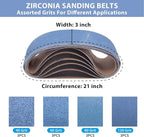 12 Pack 3 x 21 Inch Zirconia Sanding Belts, 3x21 Belt Sander Sanding Belts, 3 Each of 40/60/80/120 Grits Belt Sander Paper for Metal Wood
