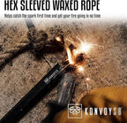 Fire Starter Survival Tool–Ferro Rod Fire Starter with 11" Waterproof Tinder Wick Rope, Multi-Tool Striker and Extra Jute Bag - All-in-One Flint and Steel Fire Starter Kit.
