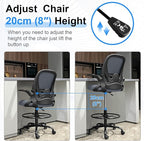 Primy Drafting Chair Tall Office Chair with Flip-up Armrests Executive Ergonomic Computer Standing Desk Chair with Lumbar Support and Adjustable Footrest Ring（Dark Gray）