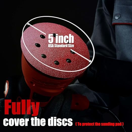 320 Grit Sandpaper, Sanding Disc 5 Inch 8 Hole Hook and Loop, 100 Pcs