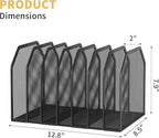 Metal 7-Section File Folder Organizer for Desk | Vertical Office File Holder | Heavy-Duty Mesh Document Sorter for Books, Binders, Laptops | Black Desk Organizer (12.8”x8.5”x7.9”)