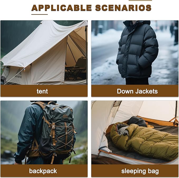 Azobur Down Jacket Repair Patches-Waterproof, Self-Adhesive,Nylon Fabric Patches for Puffy Jackets, Rain and Snow Gear, Tents, Sleeping Bag and More(Black，2pcs)