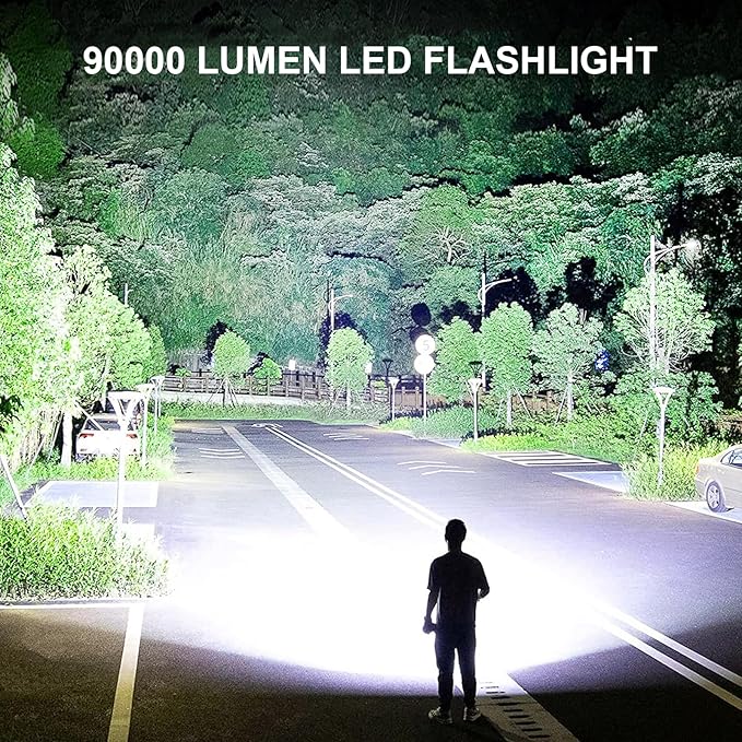 Rechargeable LED Flashlights High Lumens, 90,000 Lumens Super Bright Flashlight with 5 Modes & Waterproof, Powerful Handheld Flashlight for Camping Emergencies