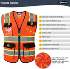 JKSafety Hi Vis Reflective Safety Vests for Men Women High Visibility Vest with Pockets Mesh Fabric Construction Safety Apparel Neon Vest for Work (220-Orange L)