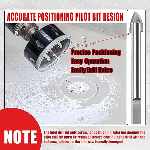 2Pcs 1-1/4 Inch Diamond Hole Saw with Pilot Drill Bit, 1-1/4" Serrated Brazing Tile Hole Saw Diamond Core Drill Bits with Guiding Bit for Ceramic Porcelain Tile Glass Stone Granite Marble