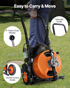 VEVOR Drain Cleaner Machine 75FT x 1/2Inch, Auto Feed Sewer Snake Auger with 4 Cutter & Air-activated Foot Switch for 2" to 4" Pipes, Orange, Black
