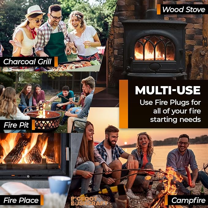Non-Toxic Waterproof Fire Starters with 5+ Minute Burn for Emergencies, Survival, Campfires, Fire Pits, Grills - Made in The USA - 80 Pack