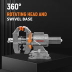 Bench Vise, 6inch Jaw Width 5inch Jaw Opening, 360° Swivel Base, Multipurpose Heavy Duty Workbench Vise with Anvil and 1 Pair Vise Jaw Pad, Table Vise Clamp force 5500LBS