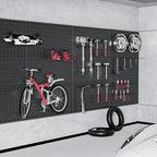 Peg Board, 2 Pack Metal Pegboard Panels Pegboards Wall Organizer with 12Pcs Hooks, Peg Board for Walls Garage Tool Storage Office Organization Kitchen Craft Room (Black, 2PCS with 12 Hooks)