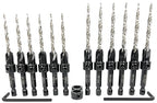 FTG USA Countersink Drill Bit Set 6 Pc #8 (11/64"), 6 Pc #10 (3/16") Tapered Countersink Bit, Stop Collar, Hex Wrench, Woodworking Countersink Drill Bits