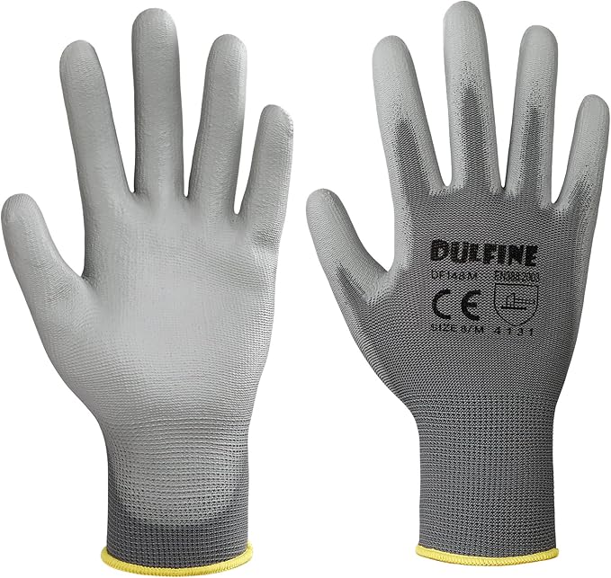 Safety Work Gloves for Men PU Coated 60 Pairs Bulk Pack,Grey Seamless Knit Glove with thin Polyurethane Coated Smooth Grip on Palm & Fingers, for Men and Women, Ideal for General Duty Work (XX-Large)
