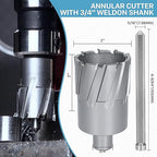 KEENTECH Carbide-Tipped Annular Cutter, 2" Diameter x 2" Depth, 3/4" Weldon Shank (2 Flat), High Speed Cutting TCT Mag Drill Bit with Pilot Pin for Harder Material, Stainless Steel, Cast Iron