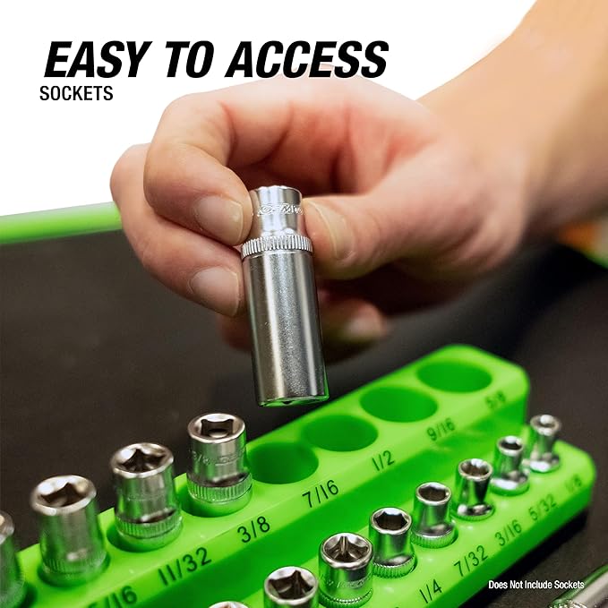 OEMTOOLS 22488 6 Pack Set Metric and SAE Magnetic Socket Tray Set, Black and Green Socket Organizers, 1/4, 3/8, 1/2 Inch Drive Socket Organizer Tray Set