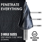 M35 Cobalt Step Drill Bit, Four Spiral Flute Unibit Step Drill Bit (3/16"-1-3/8") Wear-Resistant TiAlN Coated, 3/8" Shank for Metal, Carbon Steel, Stainless Steel, Wood, Plastic (19 Size)