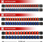 ALOANES 6 PC Socket Organizer - ABS Socket Racks, 1/2 -, 3/8 - & 1/4 inch Drive Rail Holders, Heavy Duty, Black Rails with Red & Blue Clips