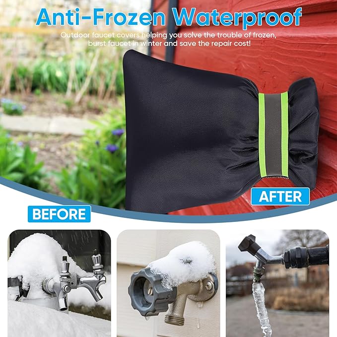 6 Pack Outdoor Faucet Covers for Winter - Pro 6.7" W x 8.3" H Outdoor Water Faucet Cover Socks for Winter Freeze Protection Pipe Insulation Reusable Waterproof Insulated Spigot backflow Cover,Black