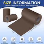 Self-Adhesive Canvas Repair Tape, 4" x 79" Waterproof Canvas Repair Patch, Fabric Patch Repairs Kit for Furniture, Tents, Sunbrellas, Boat Covers Awnings, Couches, Clothes, Bags Darker Brown