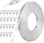 50FT Hose Clamps,304 Stainless Steel Hose Clamp Assortment Kit DIY Metal Strapping with Holes+20 Fasteners,Adjustable Worm Gear Large Hose Clamps Metal Band Screw Clamp Straps for Pipe,Duct,Tube