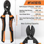 KSEIBI 8-Inch Mini Bolt Cutters Heavy Duty - Compact Bolt Cutter with Anti-Slip Handle for Wire, Cables, Chains, Small Screws - Handy Tool Featuring High Leverage Design and CrMo Blades - 161615