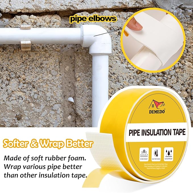Pipe Insulation Tape, Pipe Wrap Insulation Foam Tape Self Adhesive, Outdoor Water Pipe Insulation Roll for HVAC, AC Line Insulation, 5 inch x 16.5 FT Heat Tape for Water Pipe, White