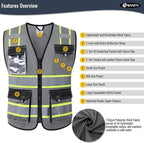 JKSafety Hi Vis Reflective Safety Vests for Men Women High Visibility Vest with Pockets Mesh Fabric Construction Safety Apparel Neon Vest for Work (220-Grey 3XL)