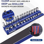 WORKPRO Magnetic Socket Organizer Set, 6-Piece Socket Holder Set Includes 1/4", 3/8", 1/2" Drive Metric SAE Socket Trays, Holds 143 Pieces Sockets, Christmas Gift for Men(Socket not Included)